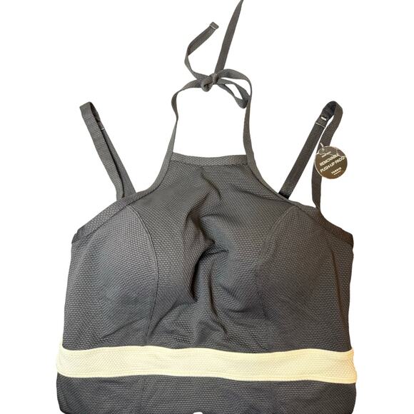 Torrid Vixen Textured Push Up Halter Black & White NWT One Piece Swimsuit 1X - Picture 4 of 11